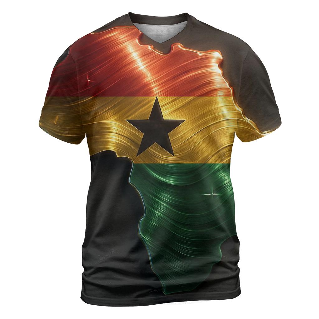 Ghanaian Flag Metallic Rhythm Map creative print fashion shirts