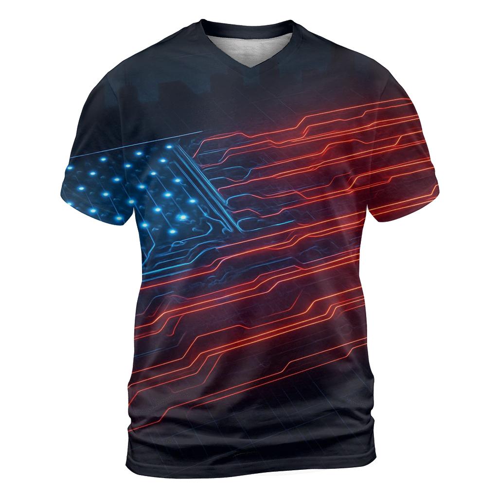 Neon Circuit Liberty Grid creative print fashion shirts