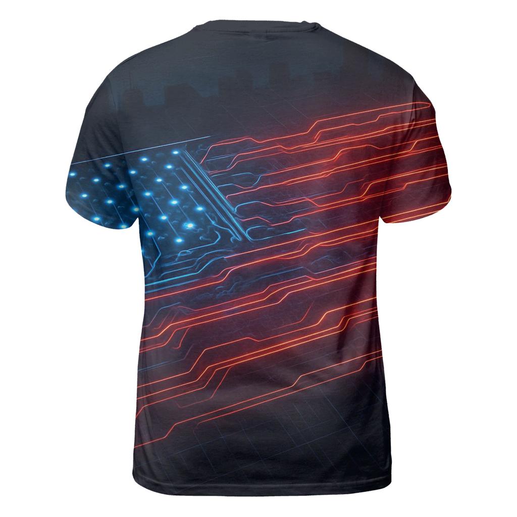 Neon Circuit Liberty Grid creative print fashion shirts
