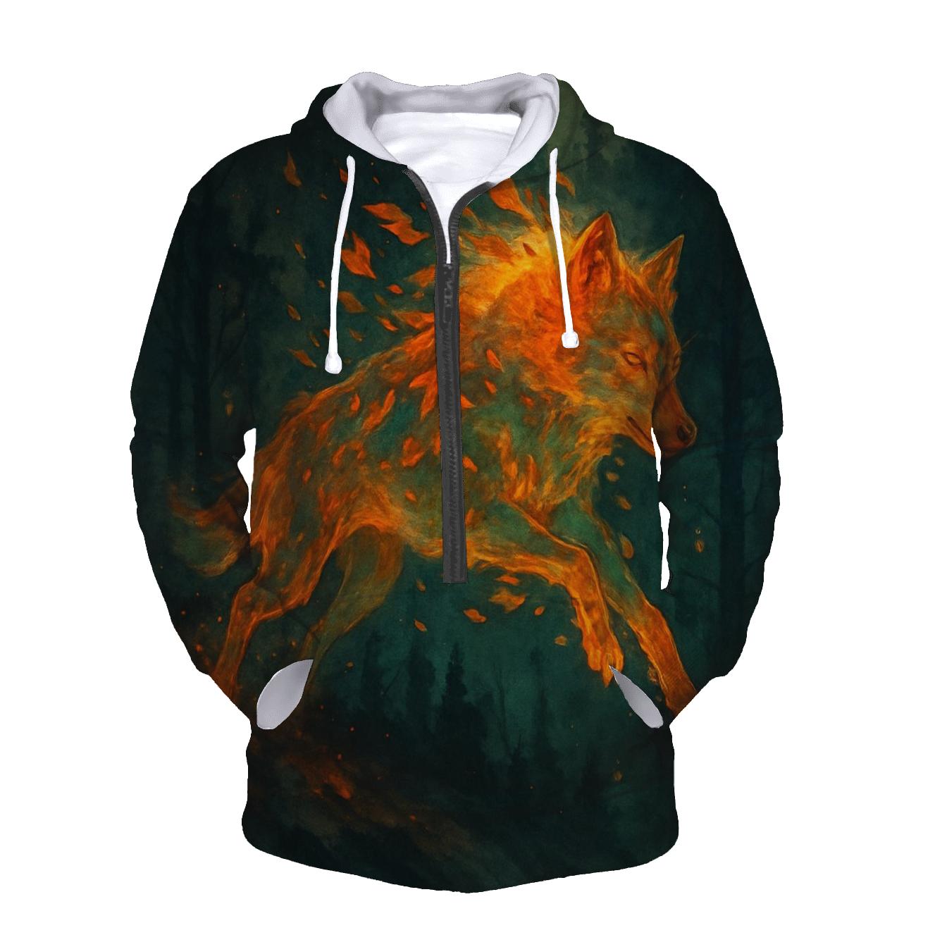 Forest Ember Spirit Wolf graphic hoodies