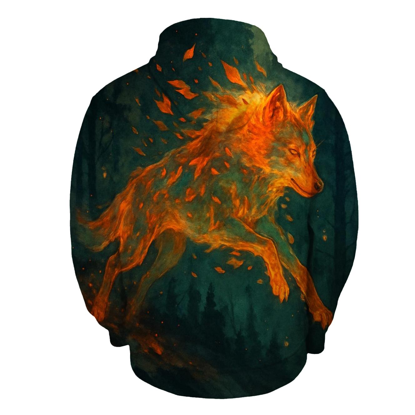 Forest Ember Spirit Wolf graphic hoodies