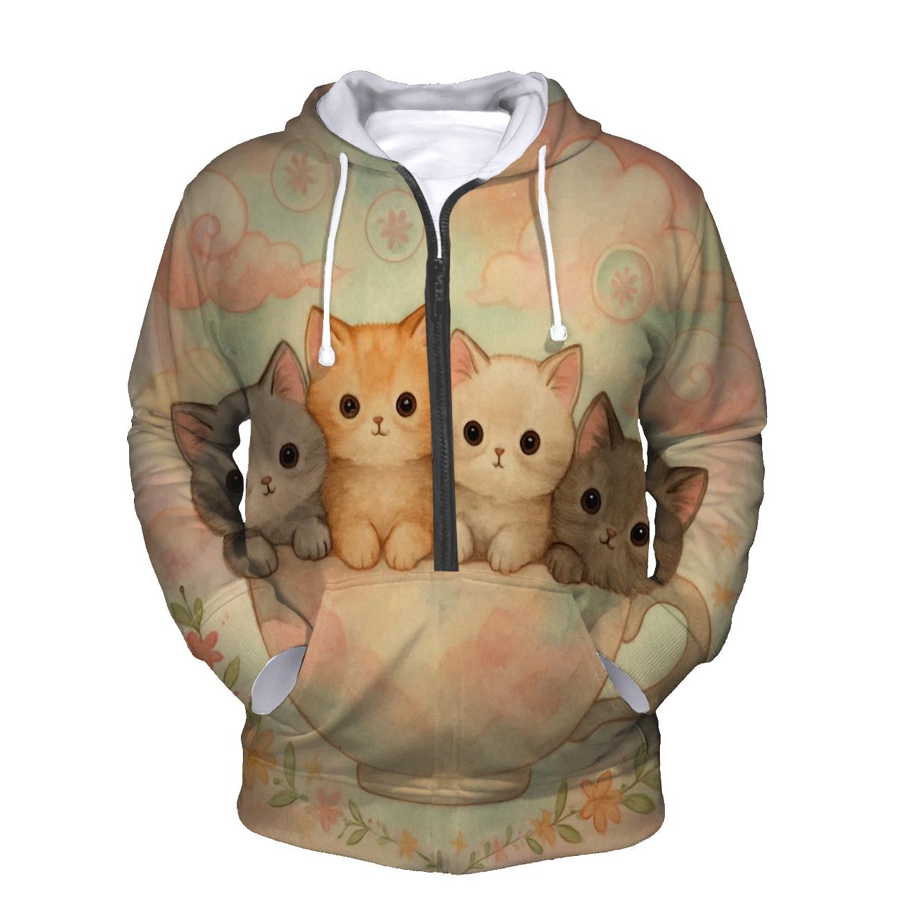 Pastel Dream Tea Party Kittens printed hoodies