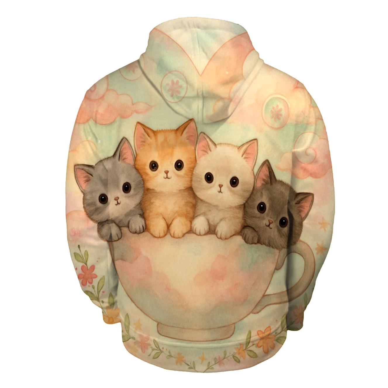 Pastel Dream Tea Party Kittens printed hoodies