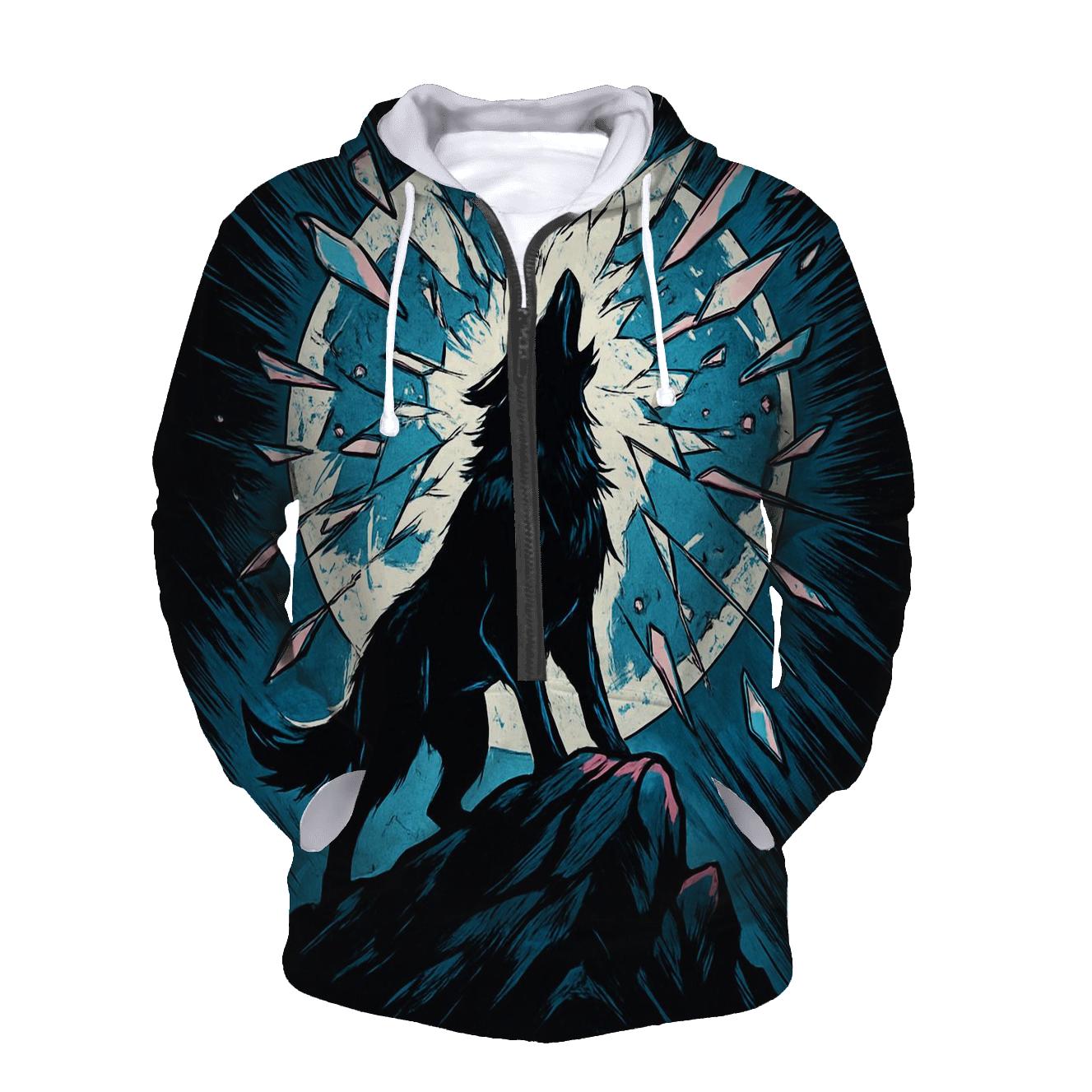 Shattered Moon Howl Wolf heavyweight hoodies