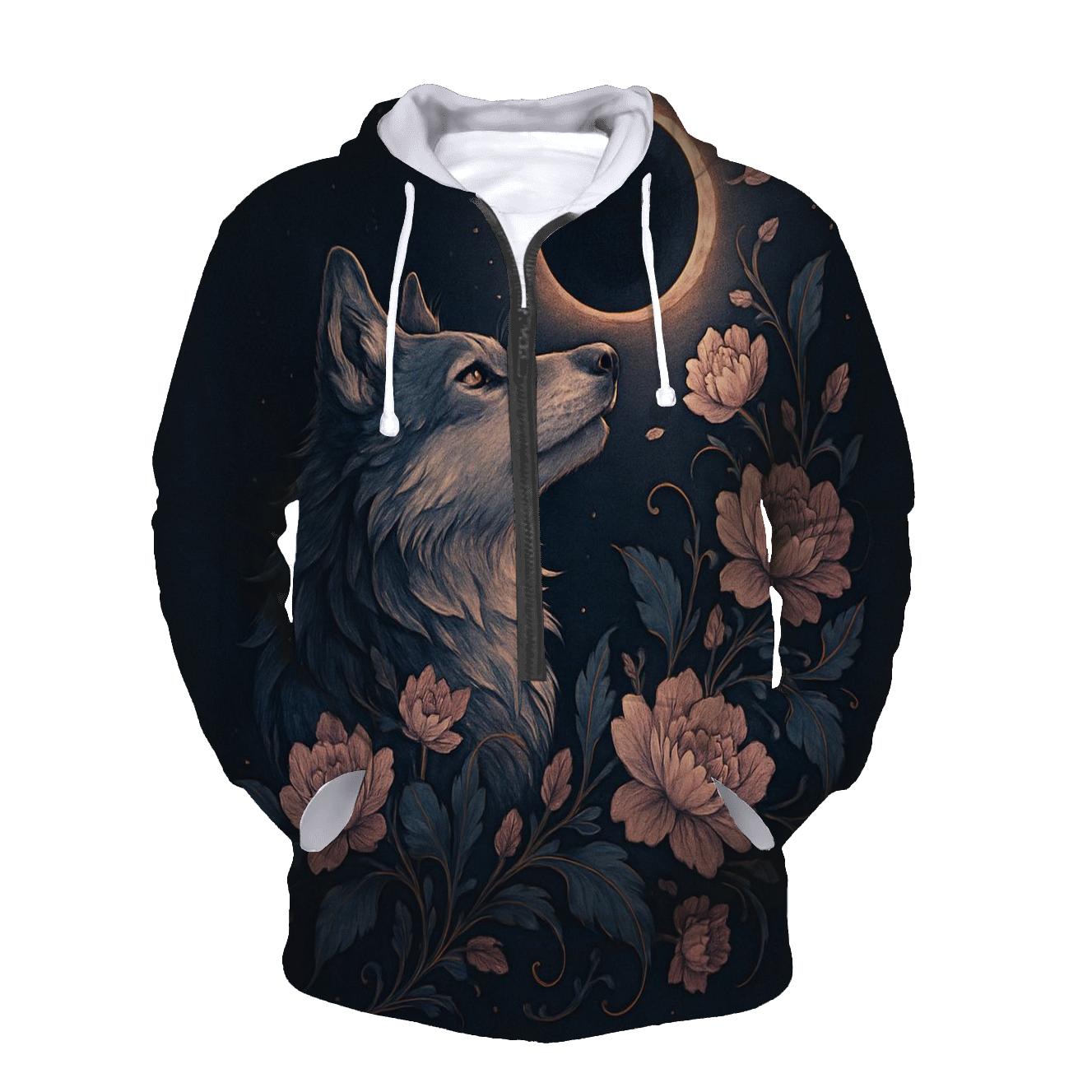 Floral Eclipse Moon Wolf hoodies fashion