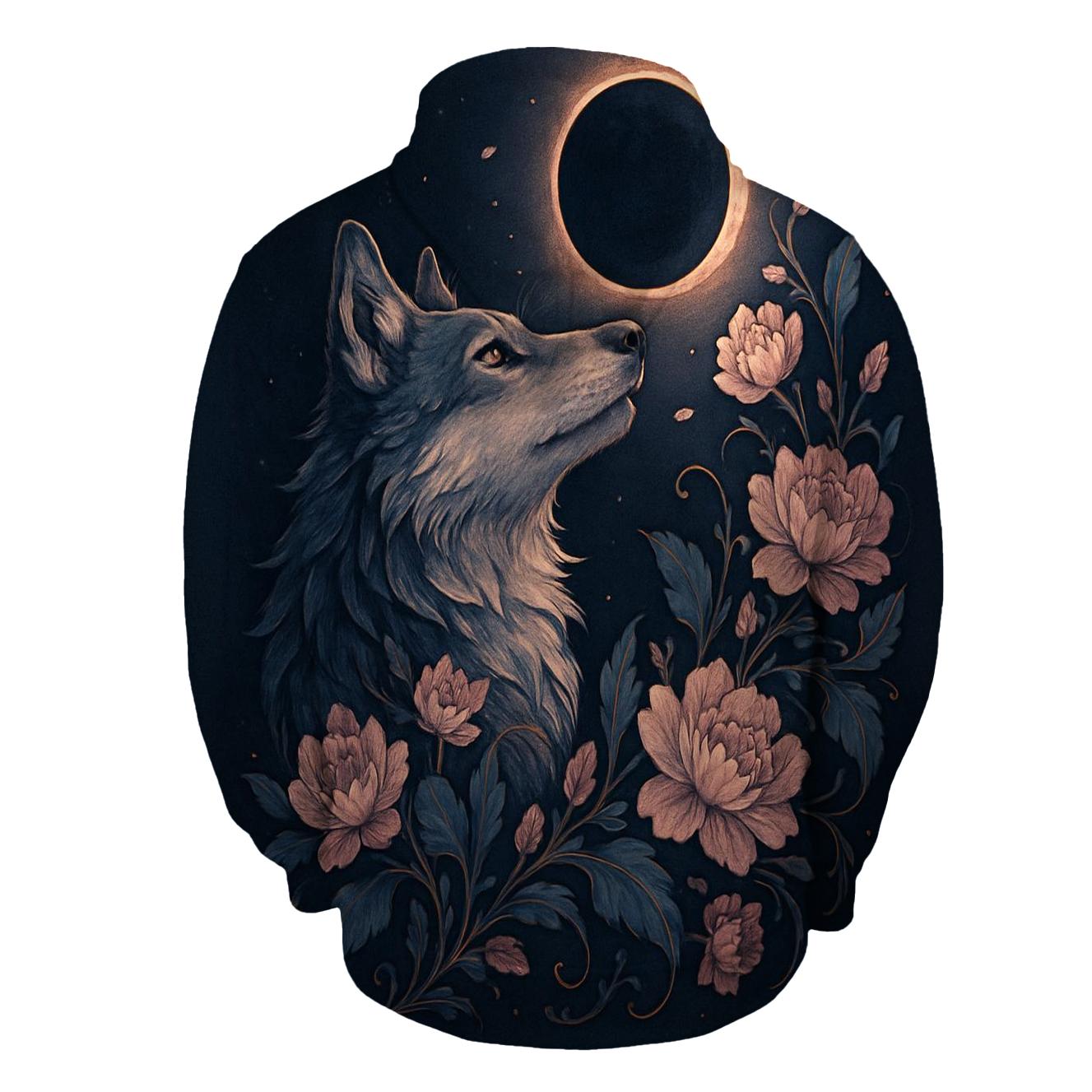Floral Eclipse Moon Wolf hoodies fashion