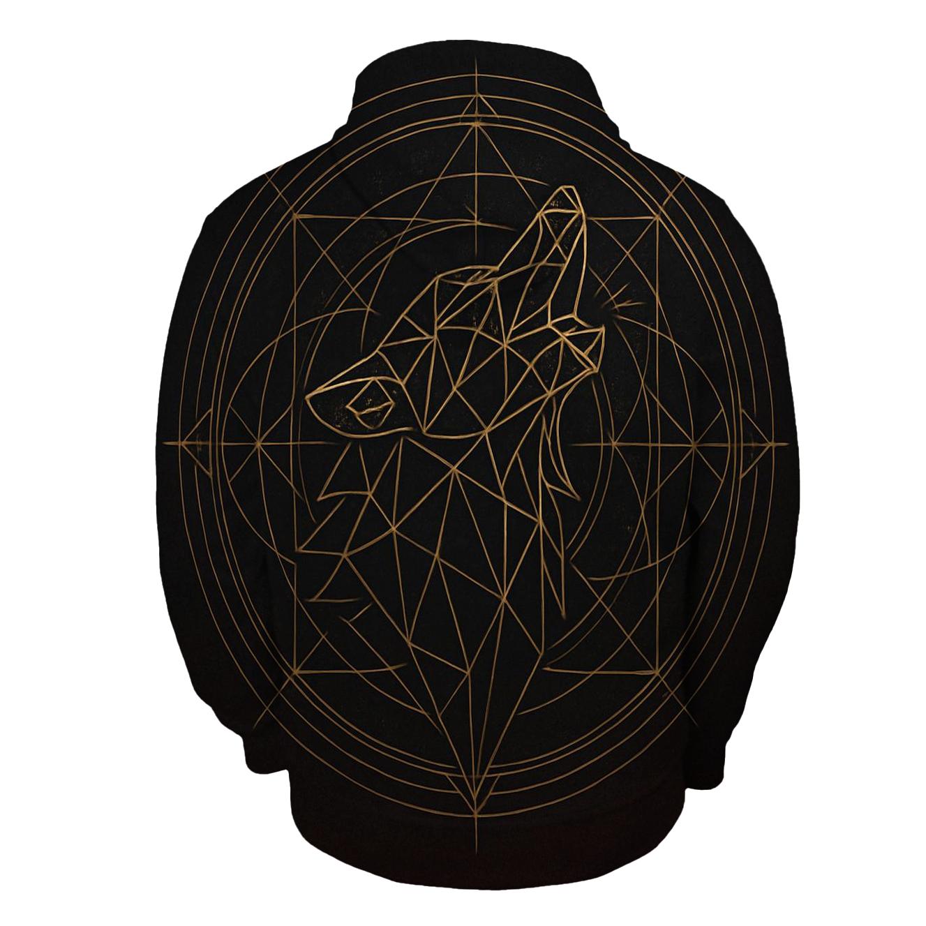 Sacred Geometric Howl Wolf embroidered hoodies