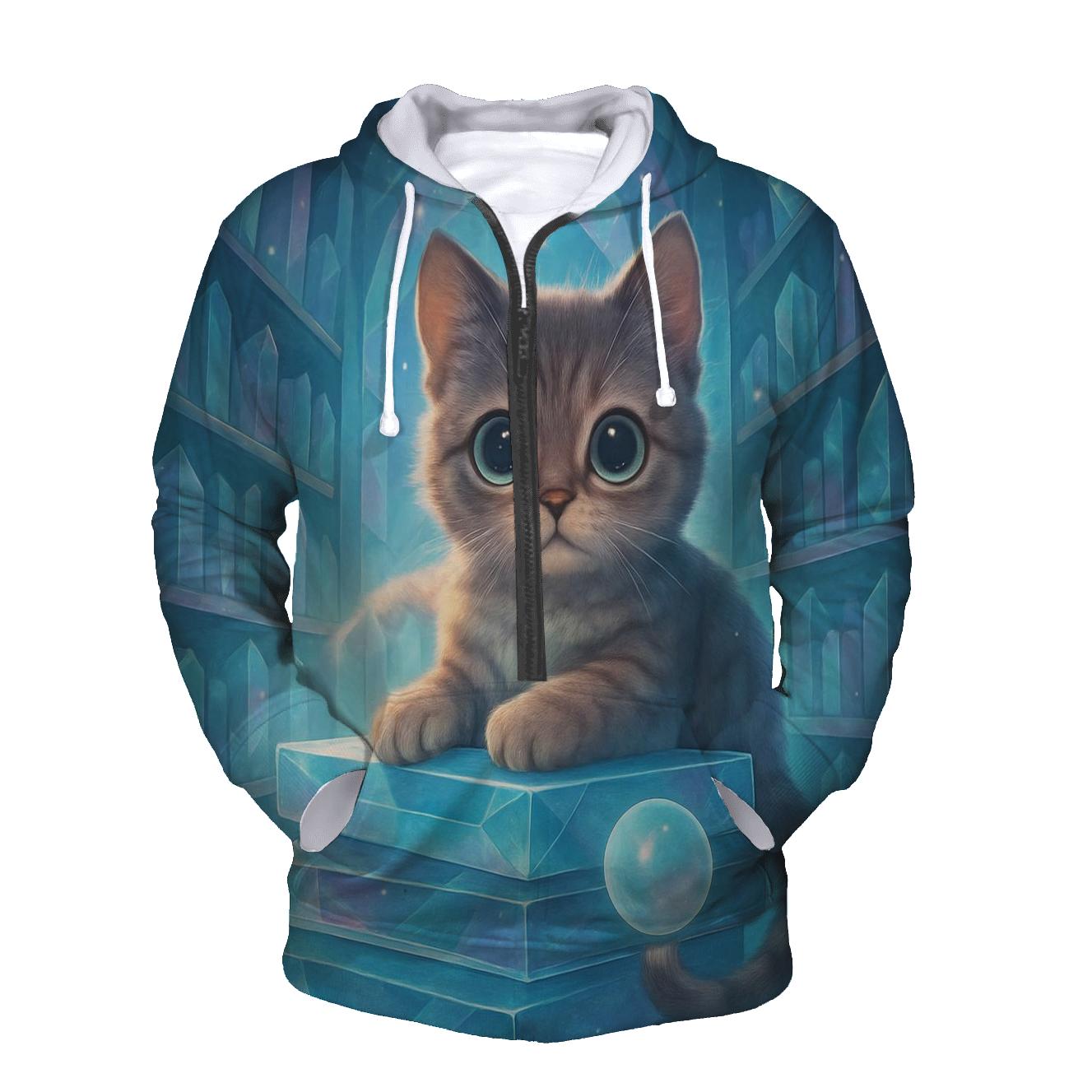 Crystal Library Scholar Cat zip-up hoodies