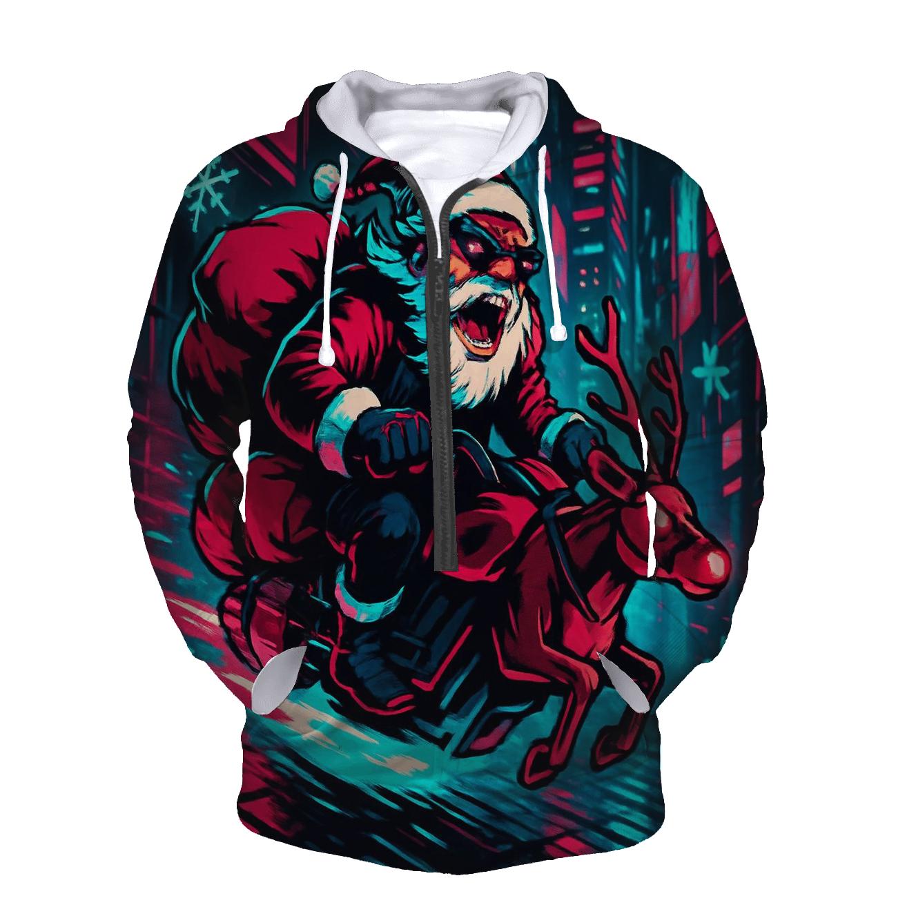 Neon Alleyway Santa Rider custom hoodies