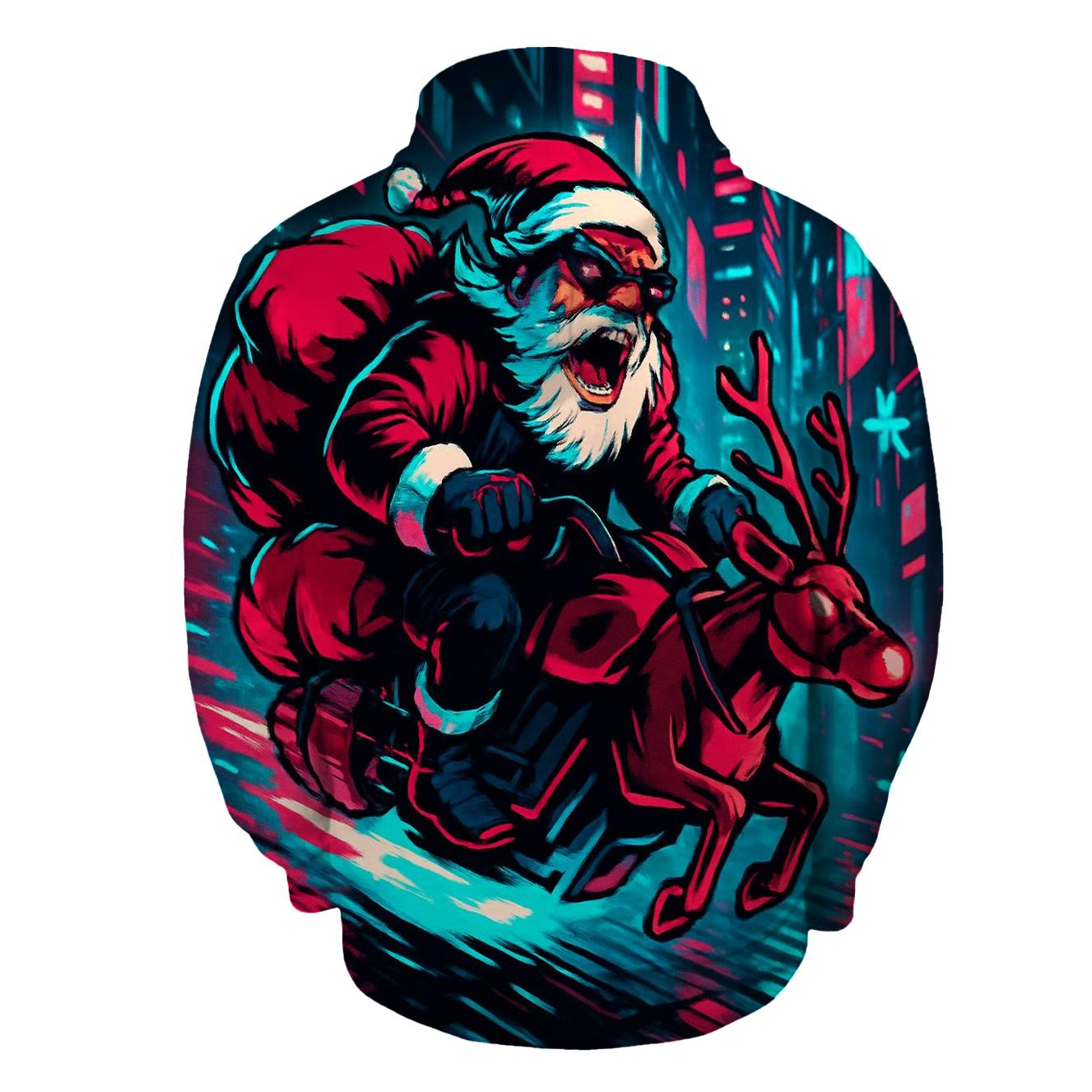 Neon Alleyway Santa Rider custom hoodies