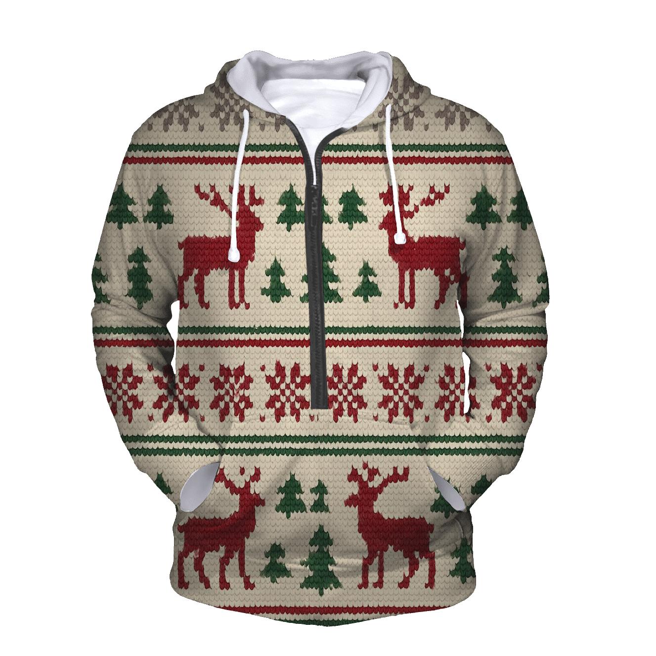 Nordic Reindeer Fair Isle Stripe lightweight hoodies