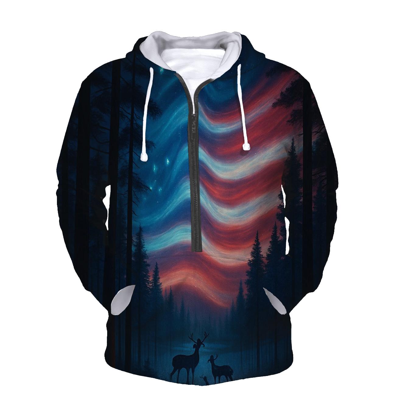 Forest Guardians Under Striped Aurora lightweight hoodies