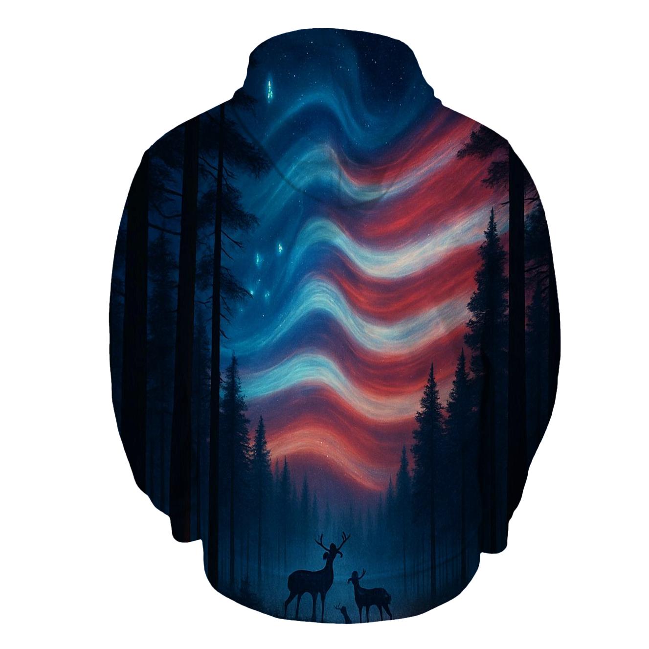 Forest Guardians Under Striped Aurora lightweight hoodies
