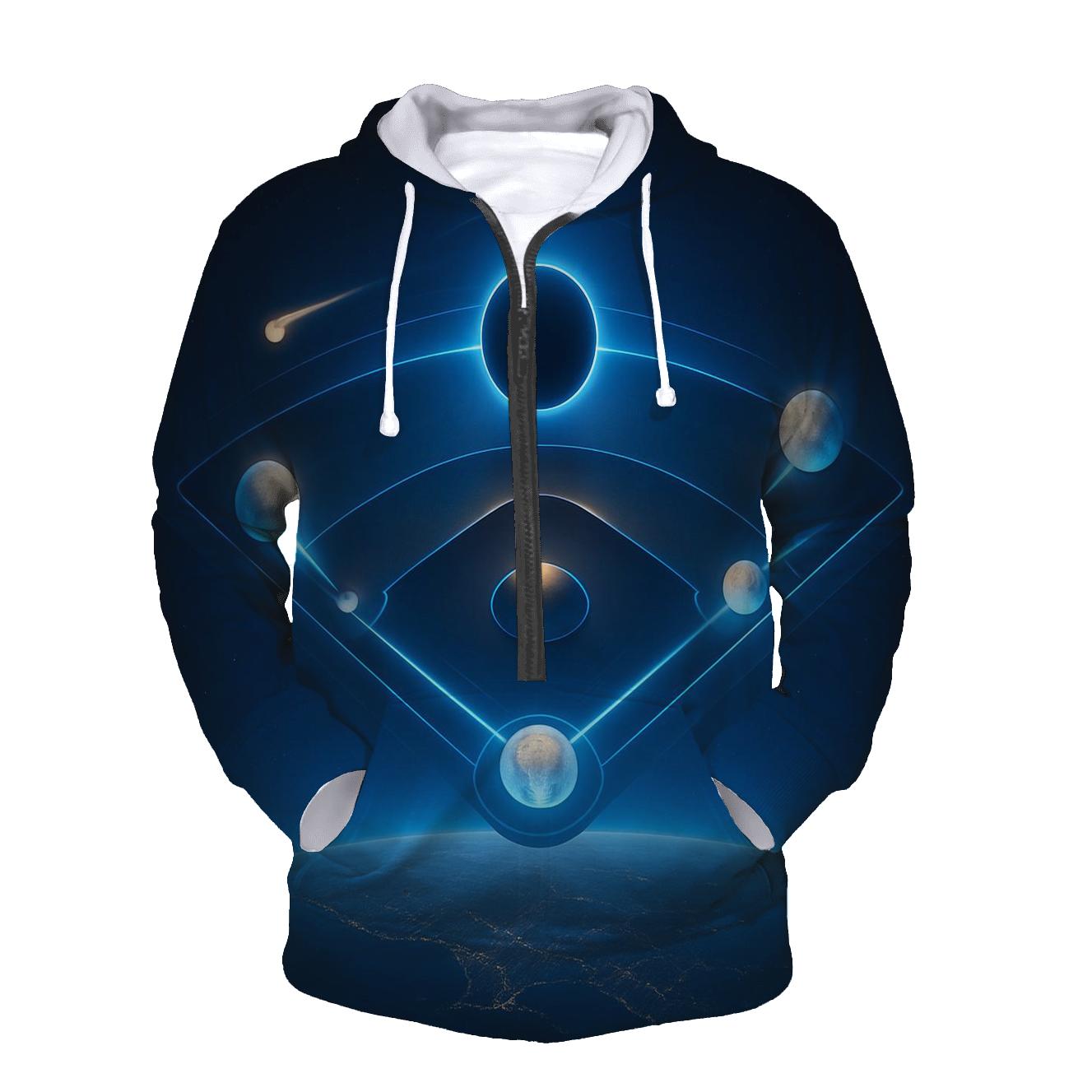 Orbiting Bases Under Blue Eclipse lightweight hoodies
