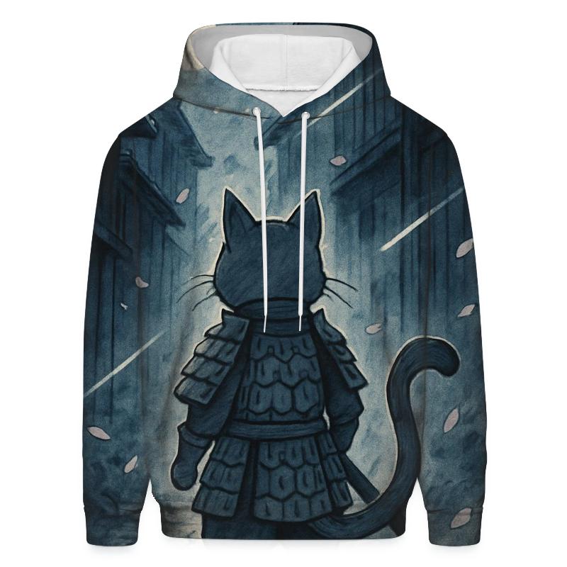 Moonlit Samurai Alley Cat embroidered hoodies