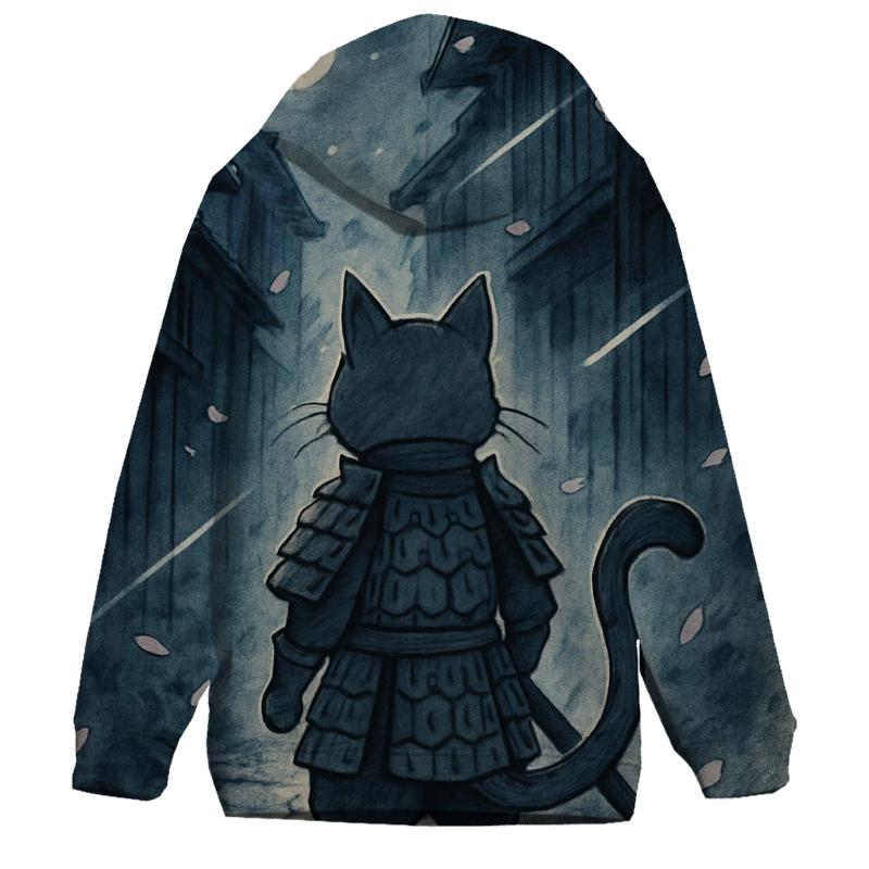 Moonlit Samurai Alley Cat embroidered hoodies