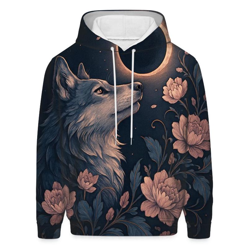 Floral Eclipse Moon Wolf hoodies fashion