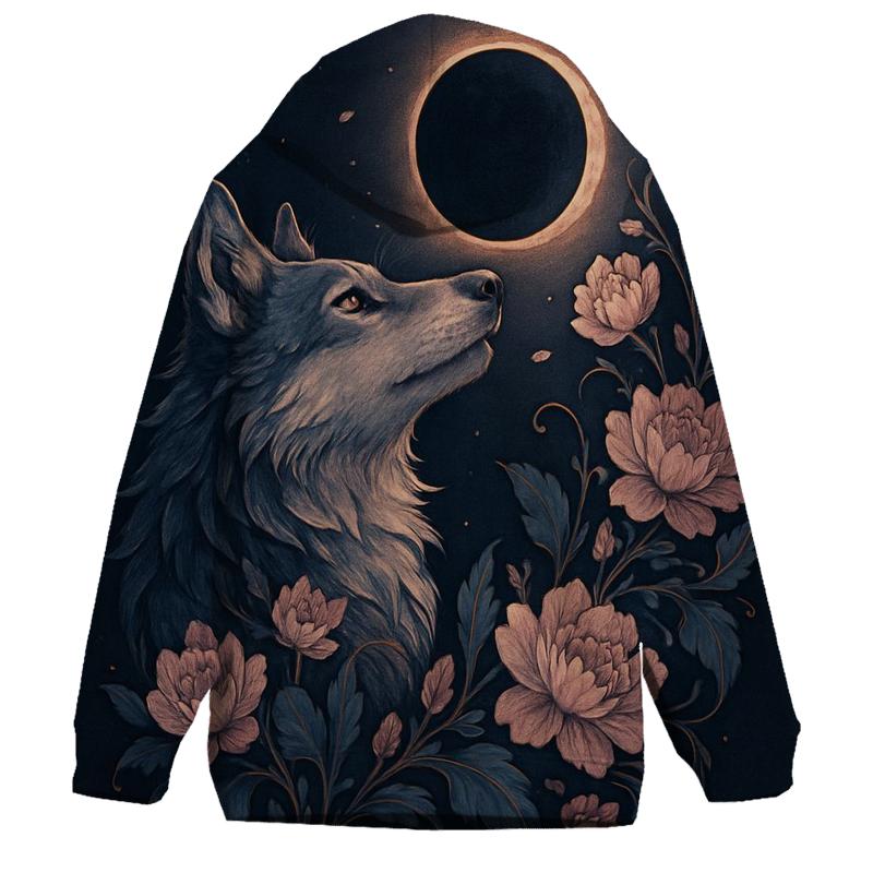 Floral Eclipse Moon Wolf hoodies fashion