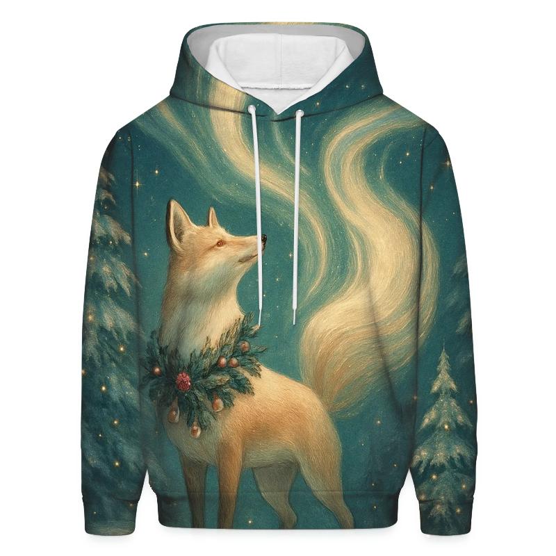 Aurora Fox In Christmas Forest heavyweight hoodies