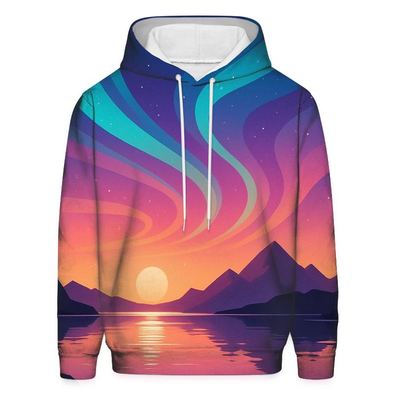 Aurora Sunset Over Crystal Lake lightweight hoodies