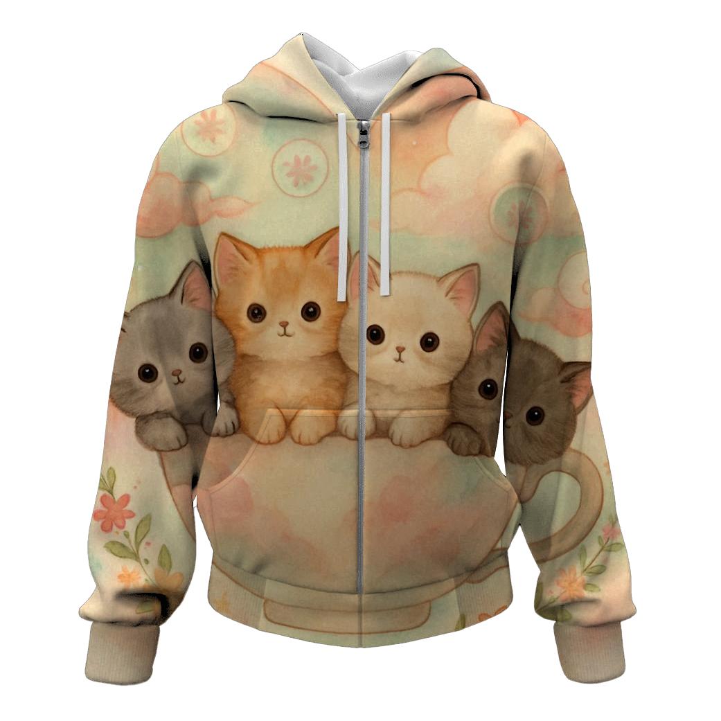 Pastel Dream Tea Party Kittens printed hoodies