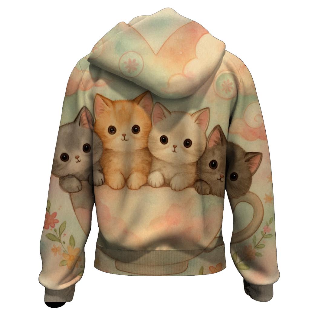 Pastel Dream Tea Party Kittens printed hoodies