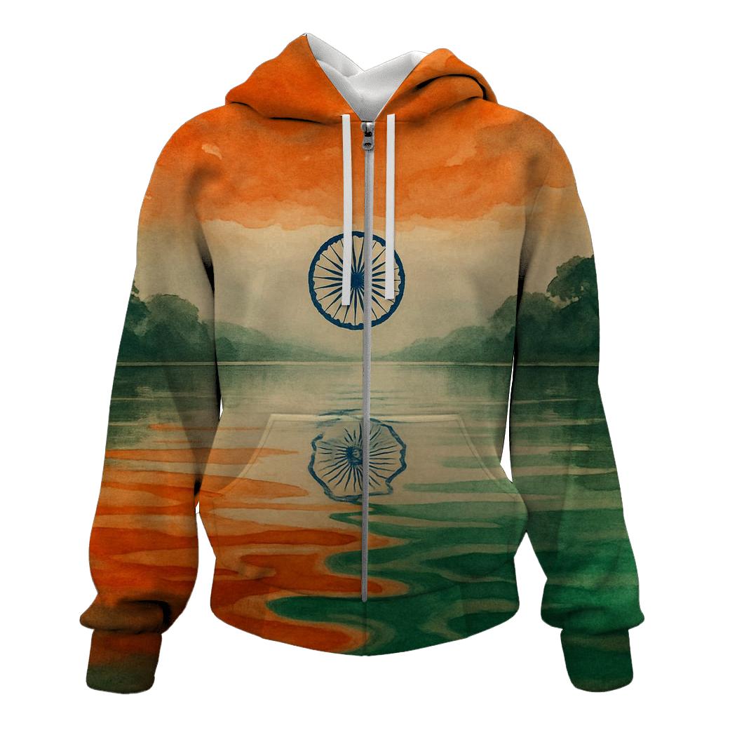 Indian Tricolor Monsoon River Reflection printed hoodies