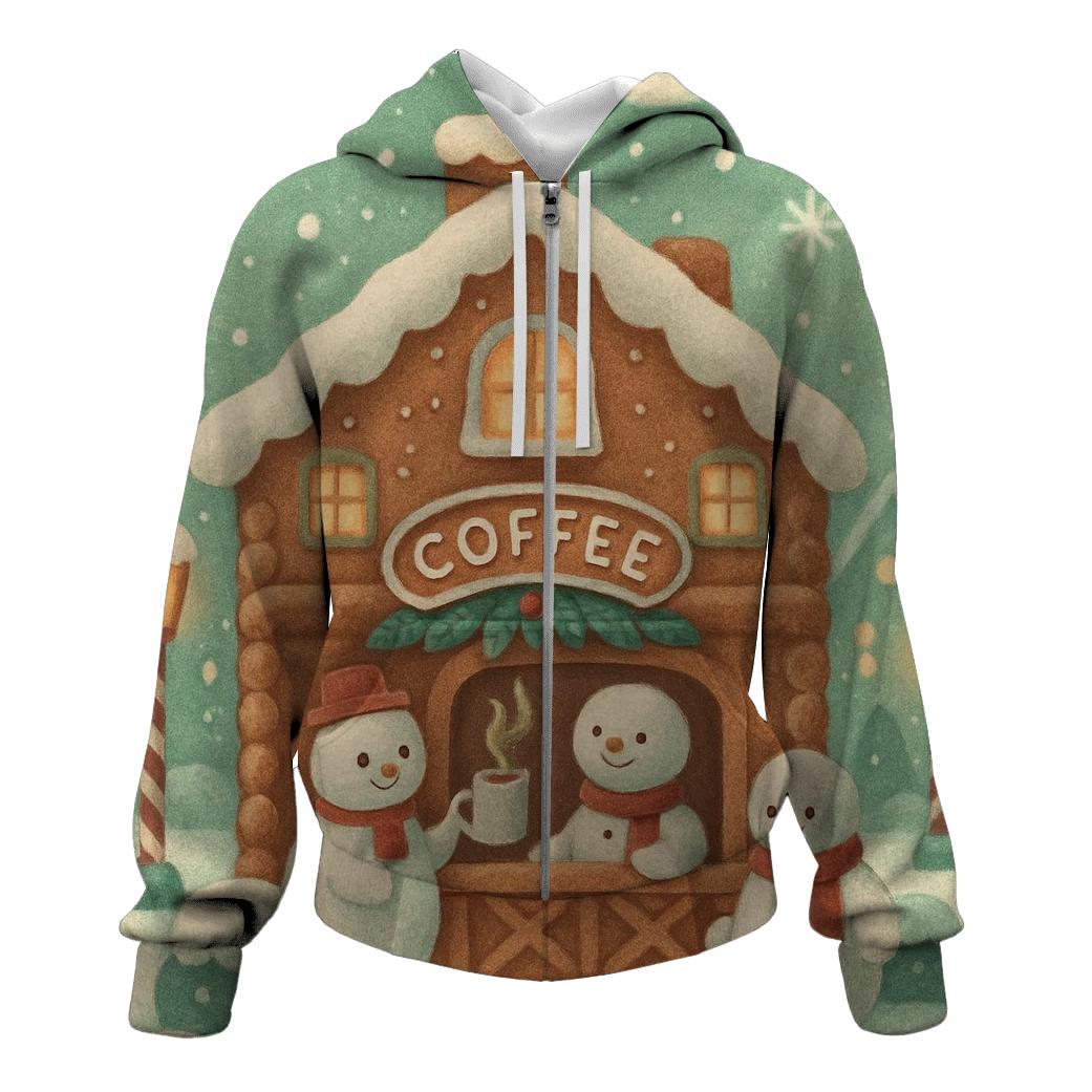 Gingerbread Coffee Shop Snow Evening heavyweight hoodies