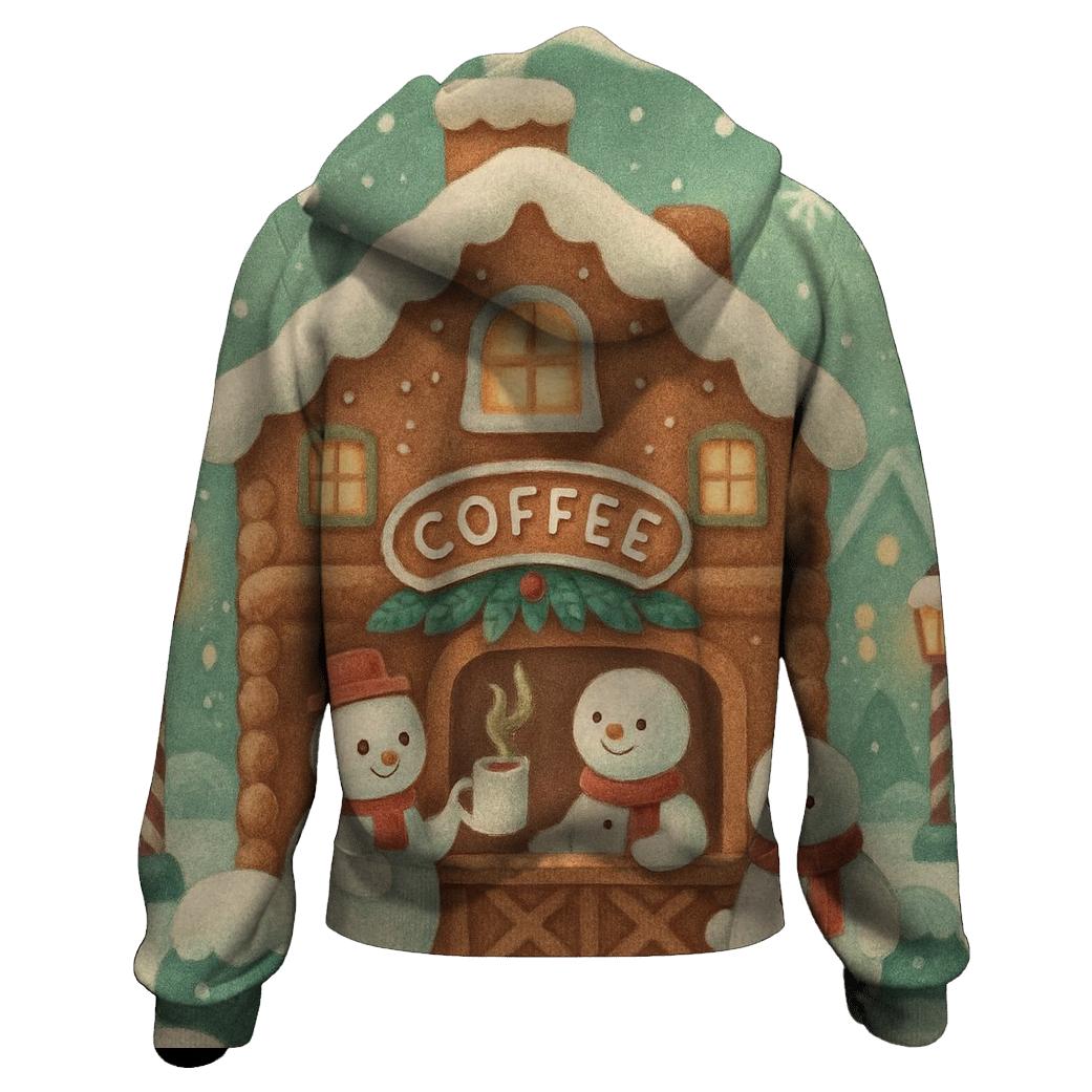 Gingerbread Coffee Shop Snow Evening heavyweight hoodies