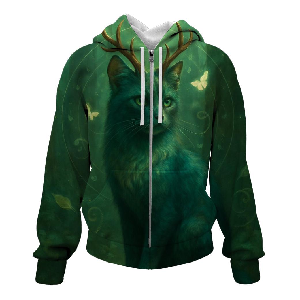 Forest Spirit Antlered Cat graphic hoodies