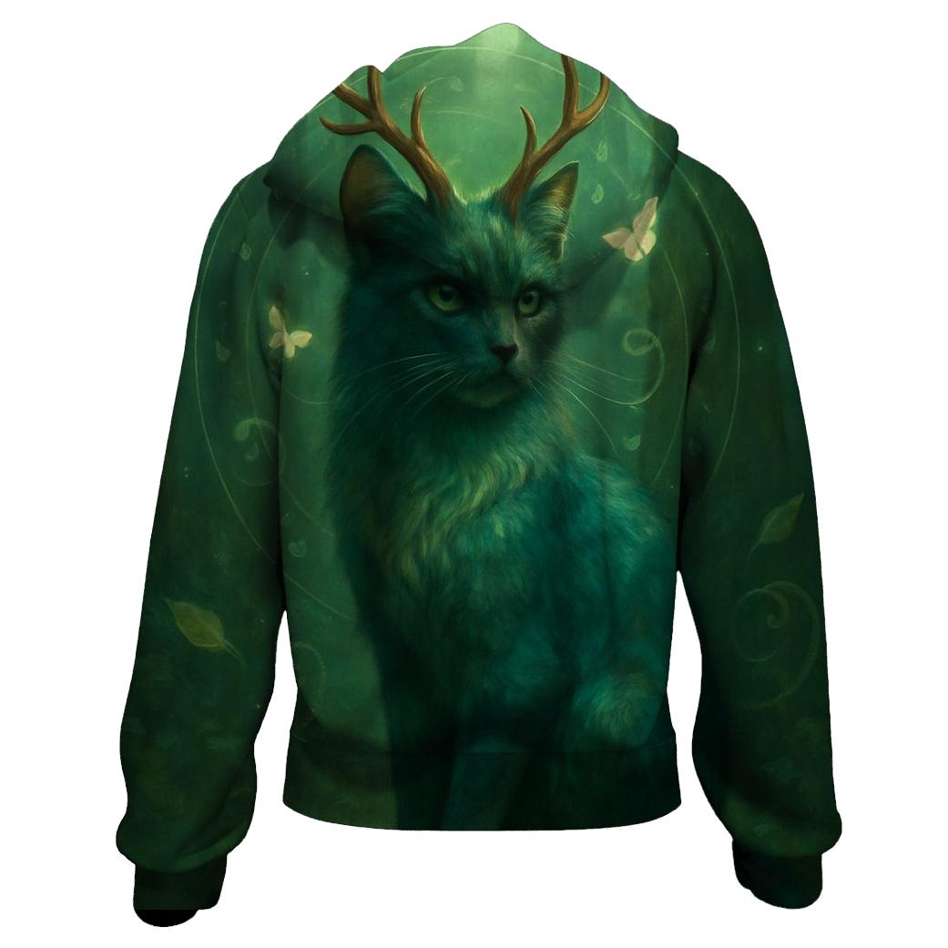 Forest Spirit Antlered Cat graphic hoodies