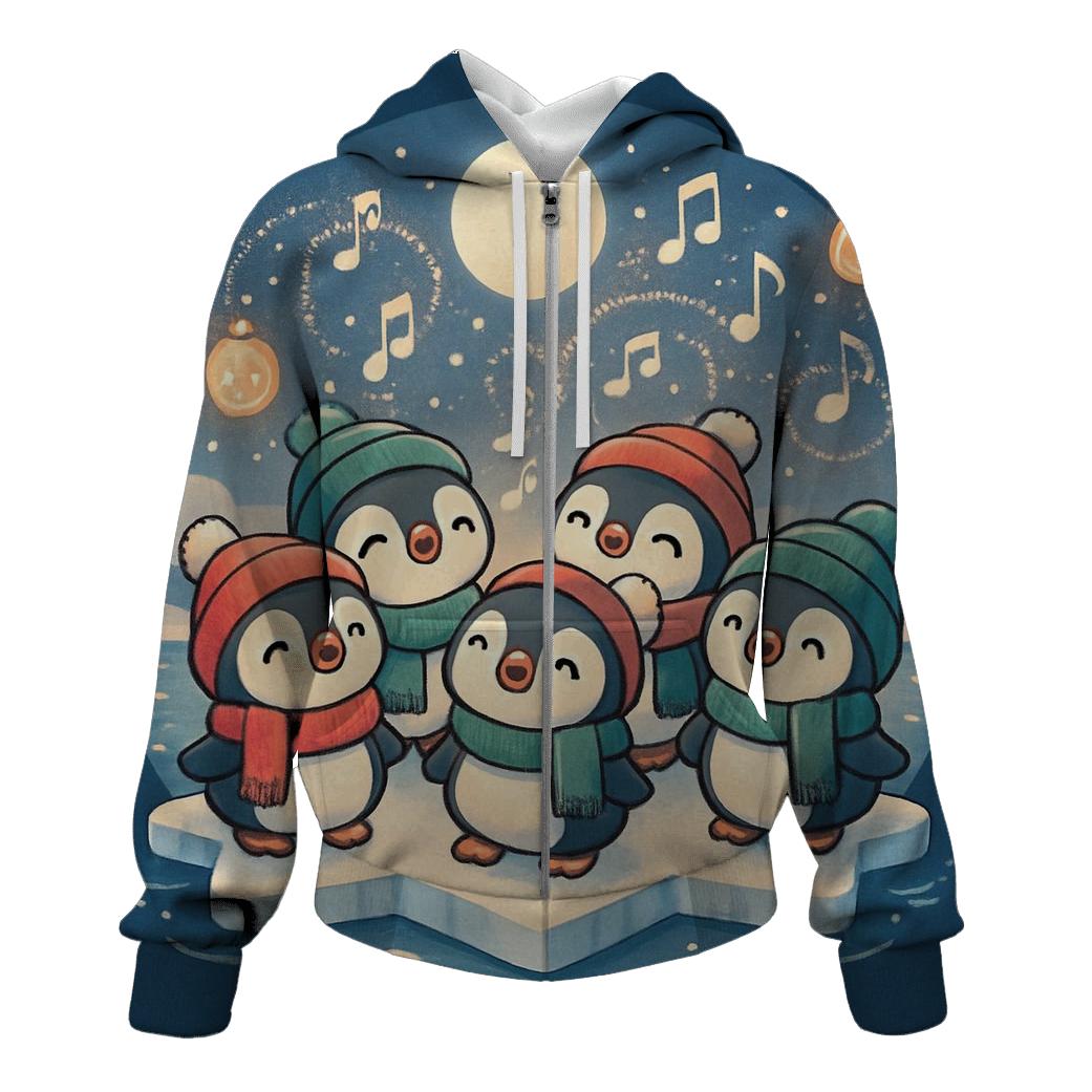 Penguin Carolers On Floating Ice Stage embroidered hoodies