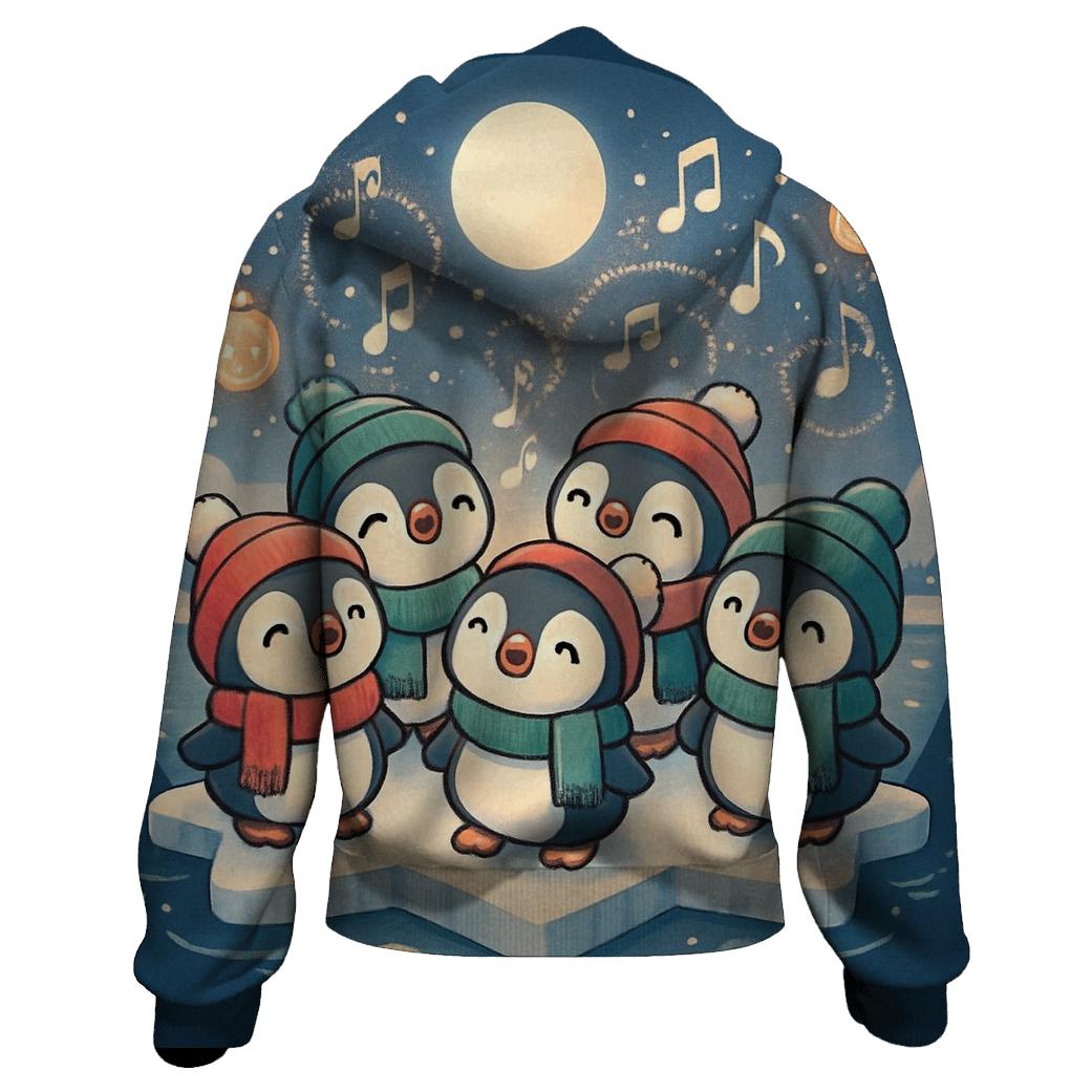 Penguin Carolers On Floating Ice Stage embroidered hoodies