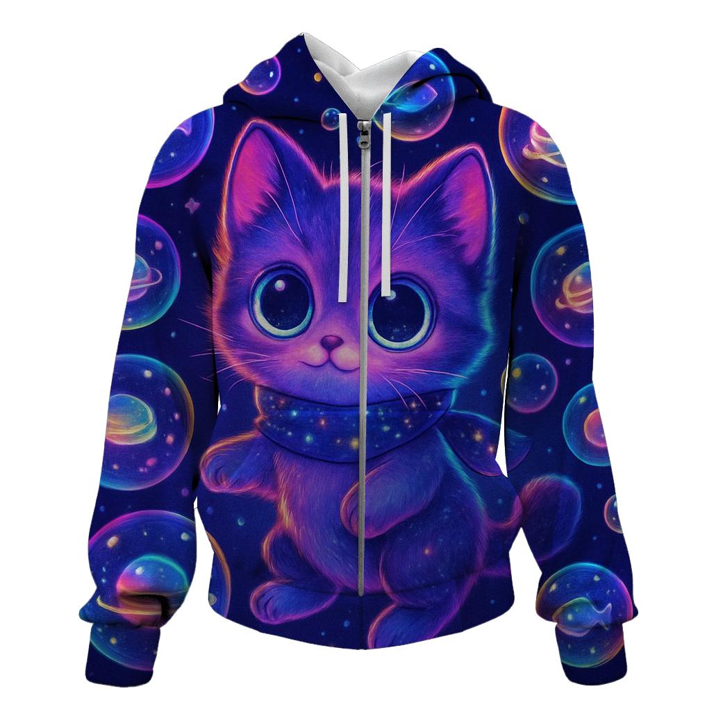 Bubble Galaxy Explorer Kitten designer hoodies