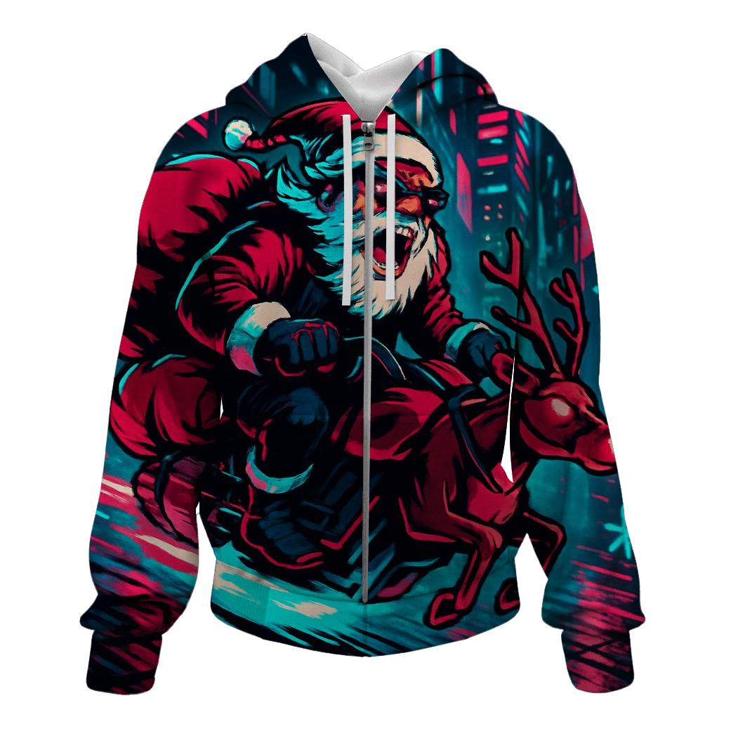 Neon Alleyway Santa Rider printed hoodies