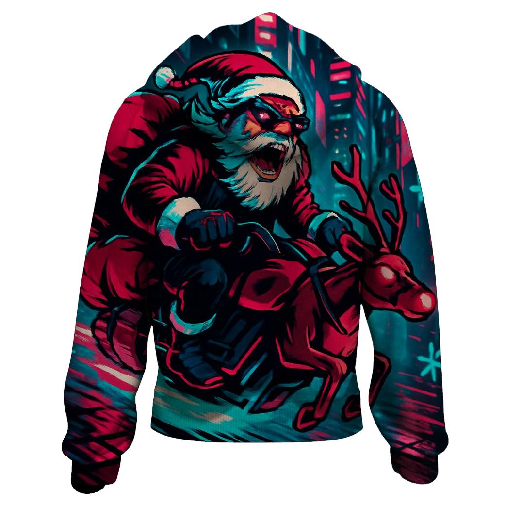 Neon Alleyway Santa Rider printed hoodies
