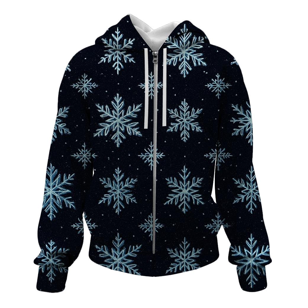 Glistening Snowflake Grid On Midnight Sky premium hoodies