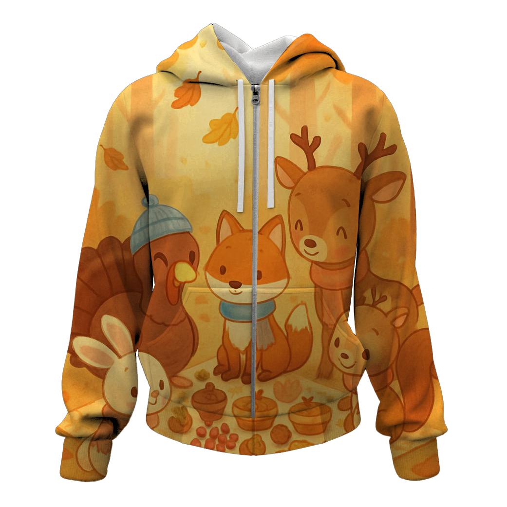 Woodland Friends Feast Circle embroidered hoodies
