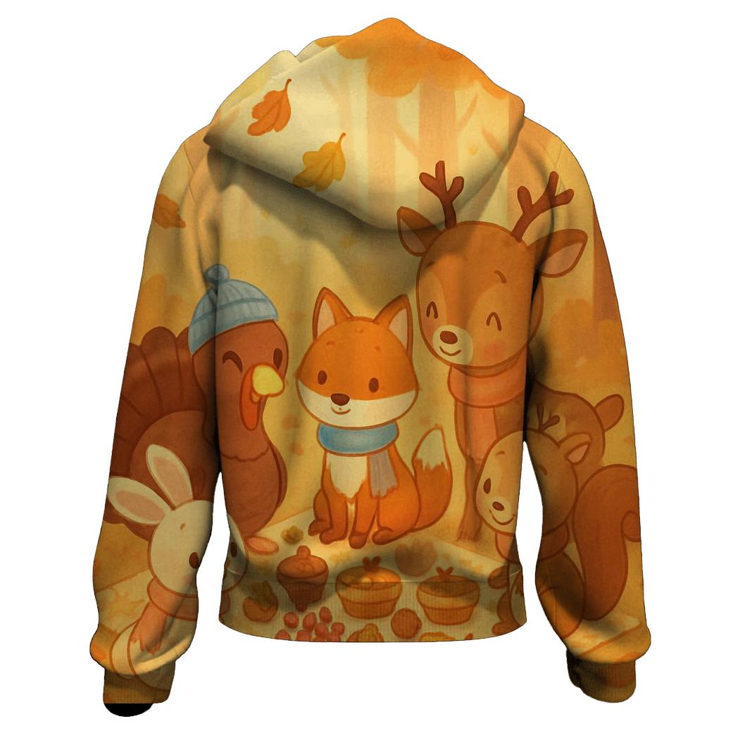 Woodland Friends Feast Circle embroidered hoodies