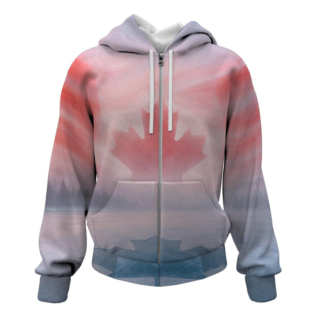 Canadian Flag Frozen Lake Double Exposure premium hoodies