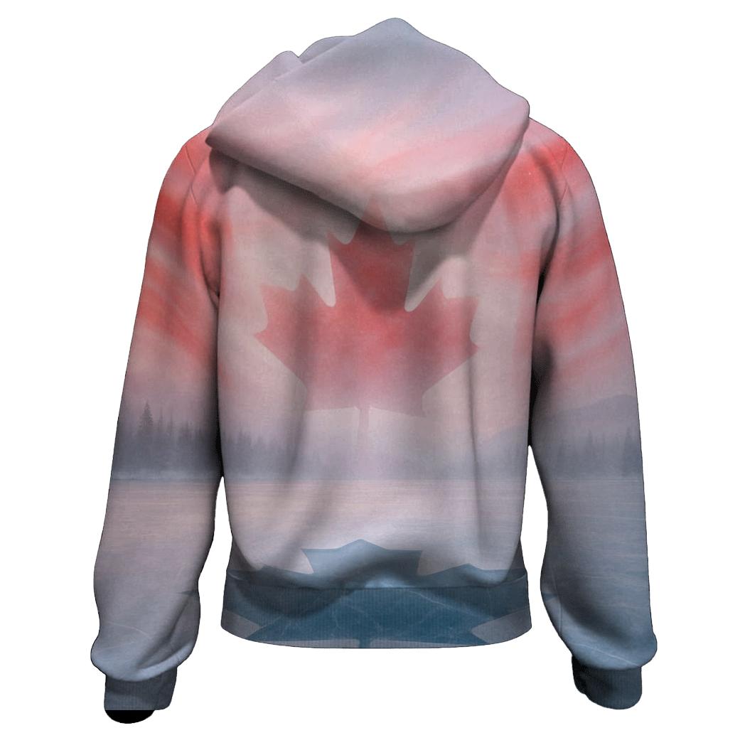 Canadian Flag Frozen Lake Double Exposure premium hoodies