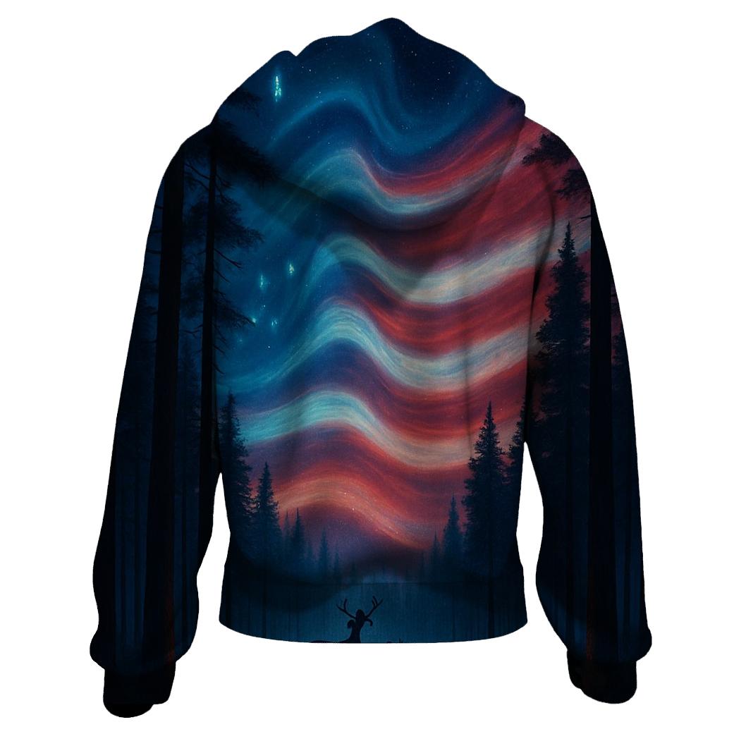 Forest Guardians Under Striped Aurora premium hoodies