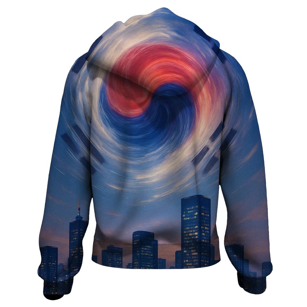 South Korean Flag Sky Mandala Over City pullover hoodies