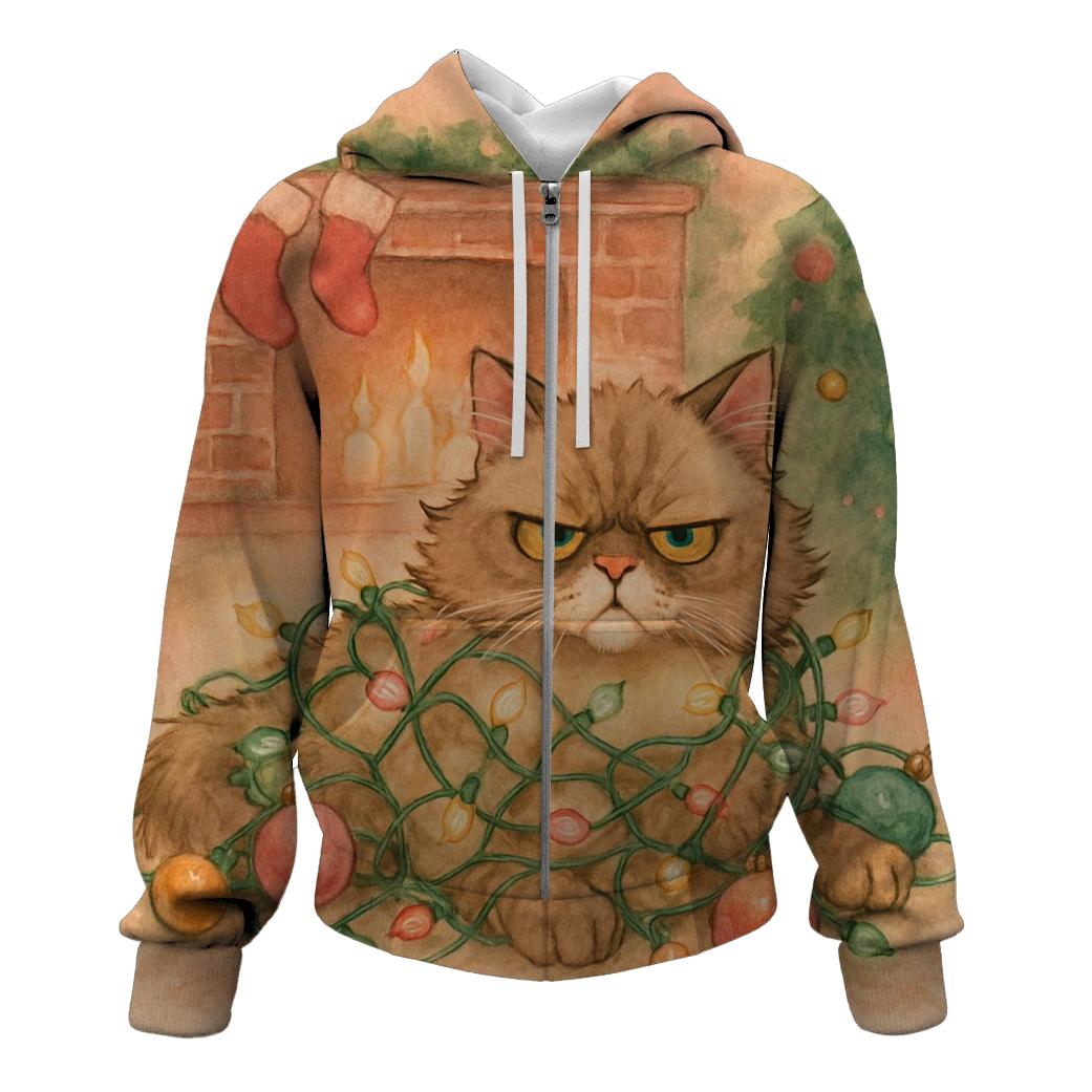 Cozy Cat Tangle By The Fireplace pullover hoodies