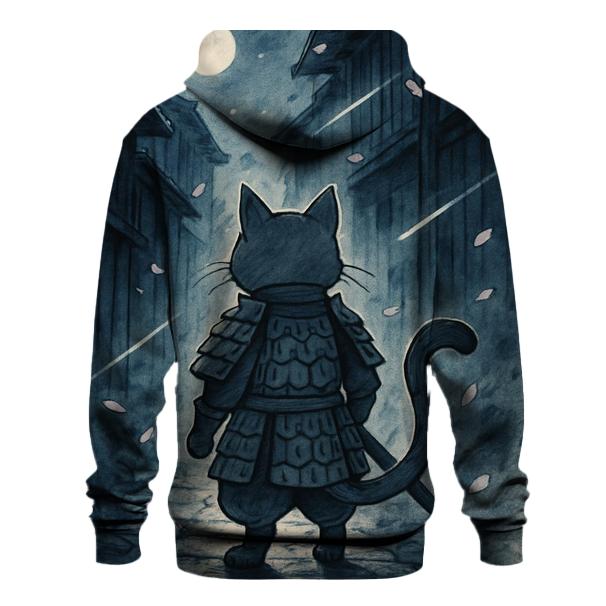 Moonlit Samurai Alley Cat designer hoodies