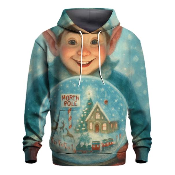 North Pole Snow Globe Workshop printed hoodies