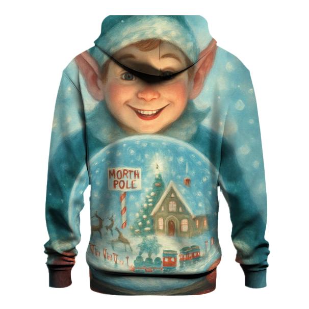 North Pole Snow Globe Workshop printed hoodies