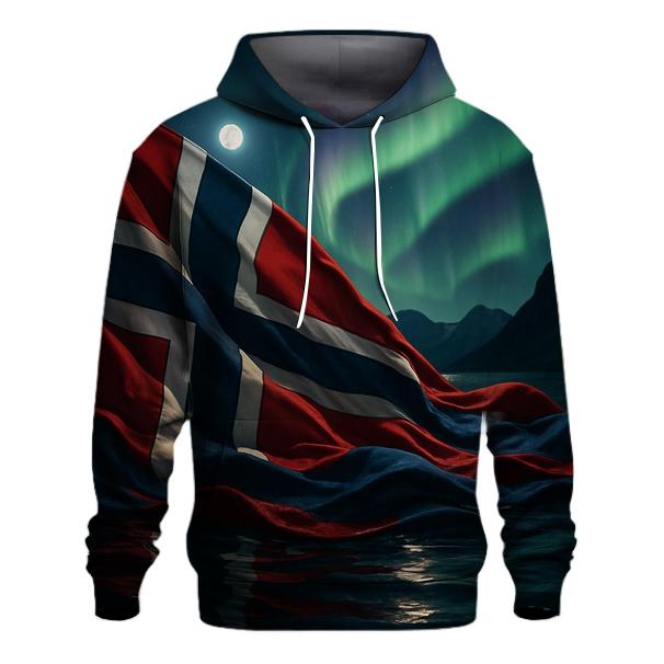 Norwegian Flag Aurora Fjord Waves premium hoodies