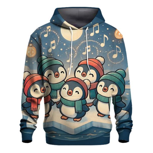 Penguin Carolers On Floating Ice Stage printed hoodies