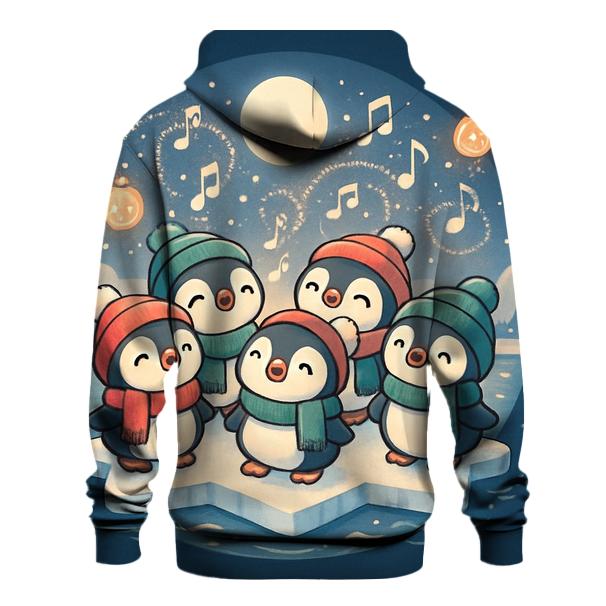 Penguin Carolers On Floating Ice Stage printed hoodies